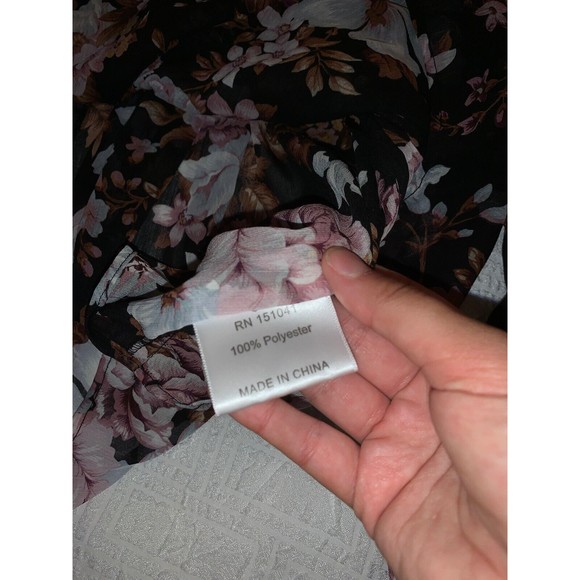 $110 OPT Shirt Blouse Women Med. Chiffon Tier Black Pink Floral Ladies Designer - Picture 6 of 16